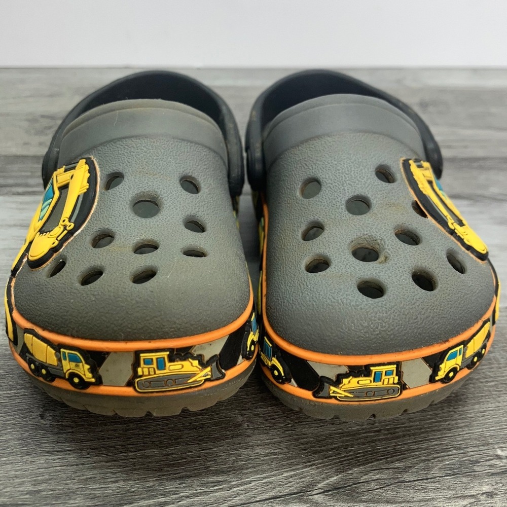 CROCS Kids Gray Clogs with Yellow Excavator and Orange Accents - Picture 3 of 7